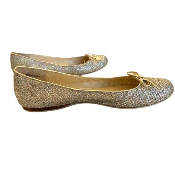 Enzo Angiolini Women 9.5M Gold & Silver Glitter Fairy Ballet Flats W/ Bow Detail - Picture 2 of 14